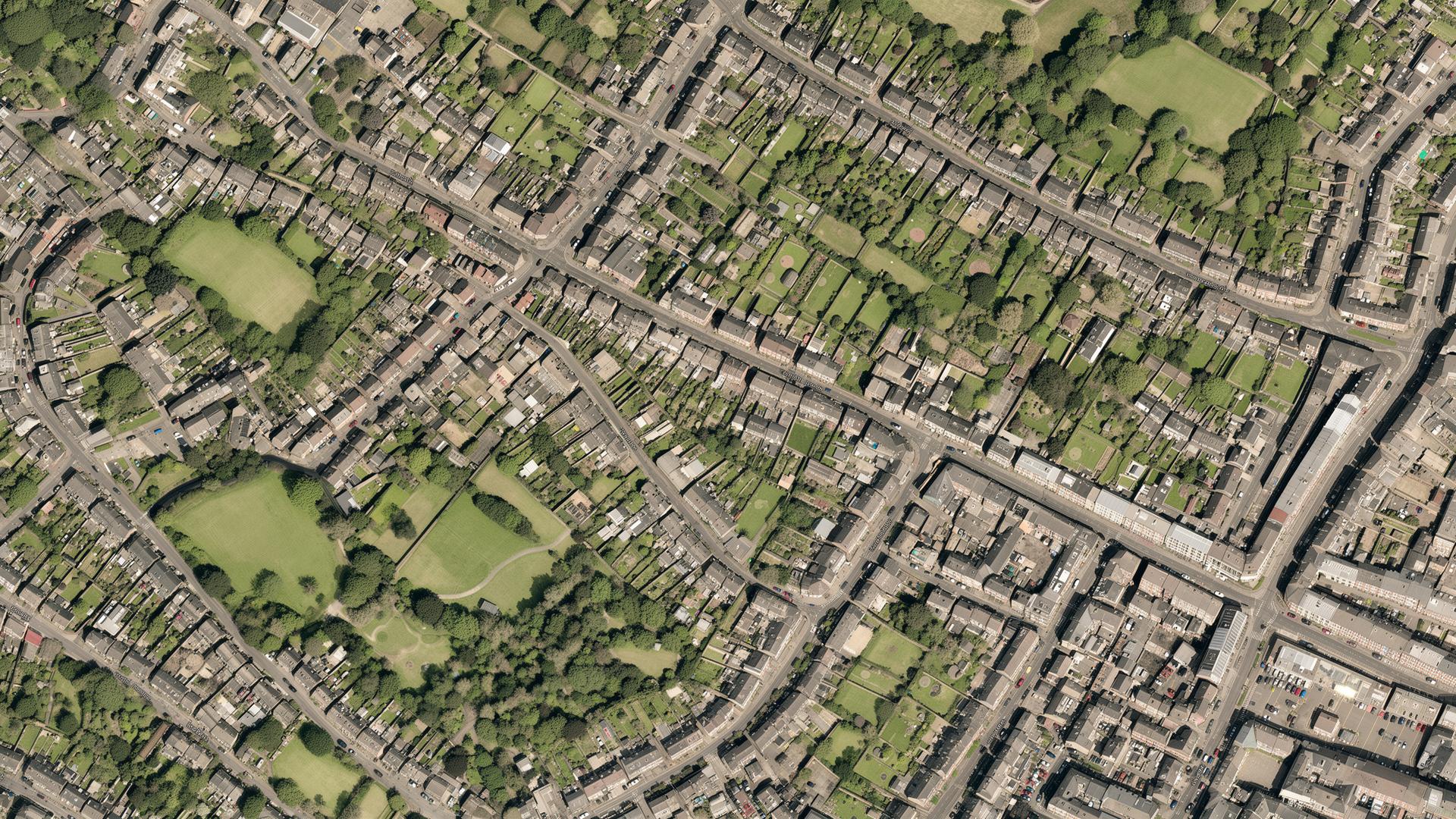 Top-down satellite view of a UK borough